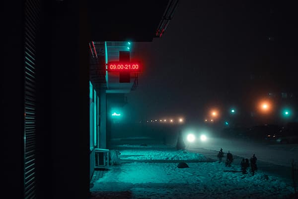 Neon cityscape at night